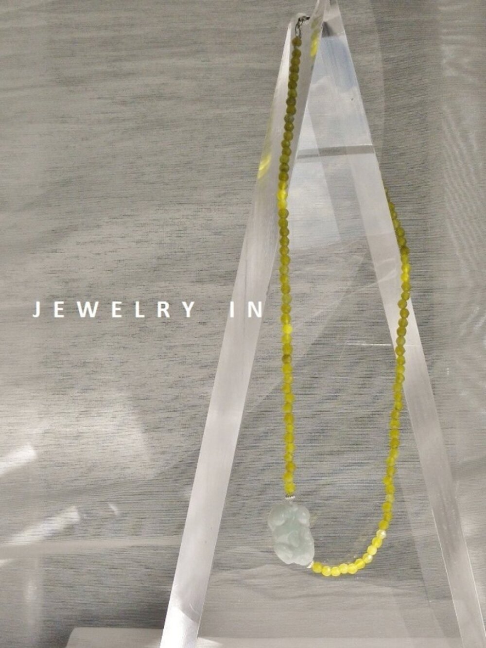 Lucky green jade with Yellow Quartz and sterling silver Necklace